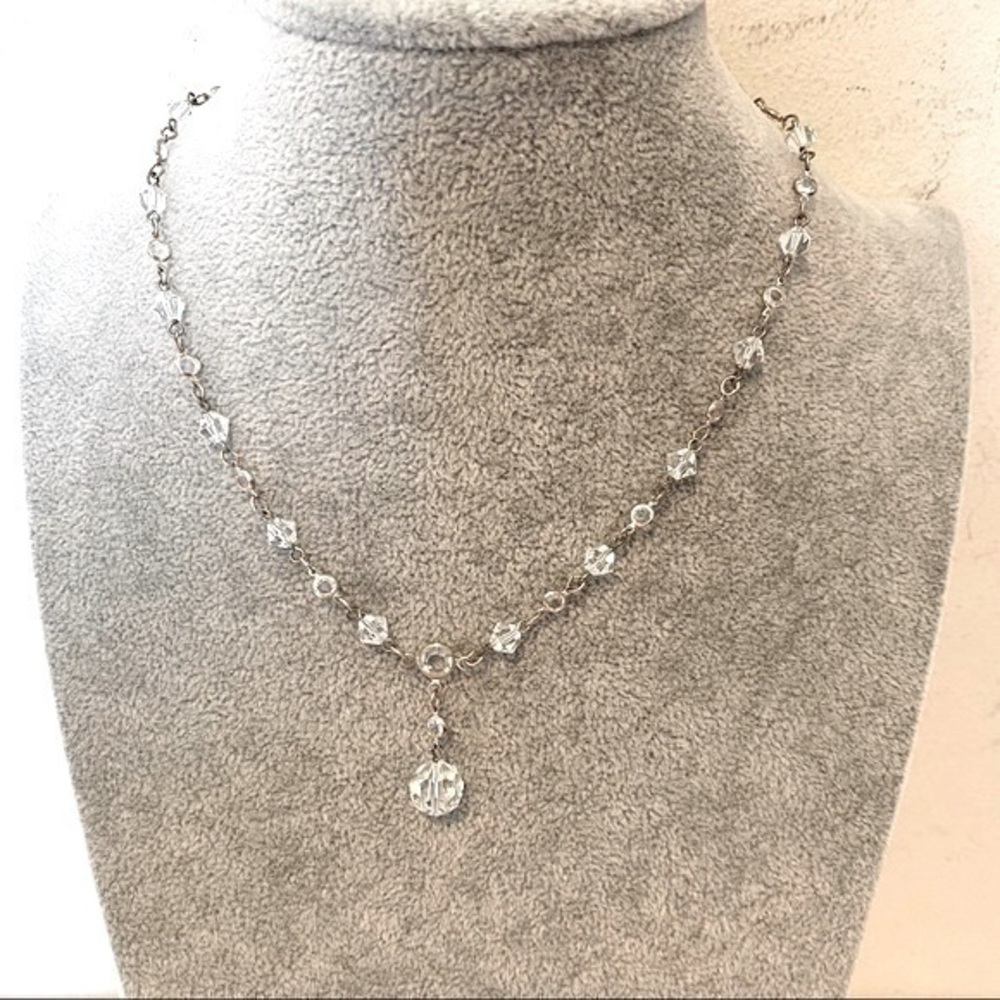 Swarovski Diamond Crystal beaded silver chain minimalist choker necklace
